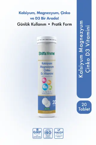 Shiffa Home Kalsiyum Magnezyum Çinko D3 Vitamini  - 20 Efervesan Tablet