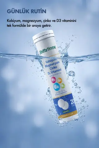 Shiffa Home Kalsiyum Magnezyum Çinko D3 Vitamini  - 20 Efervesan Tablet