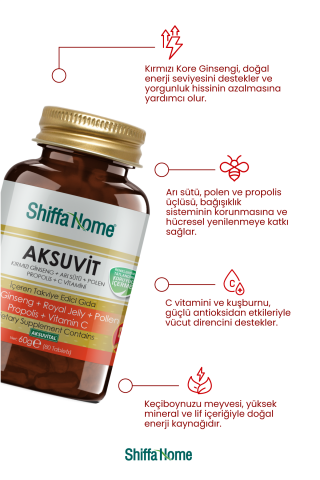 Shiffa Home Aksuvit Kırmızı Ginseng Arı Sütü Polen Propolis C Vitamini Kompleks 80 Tablet