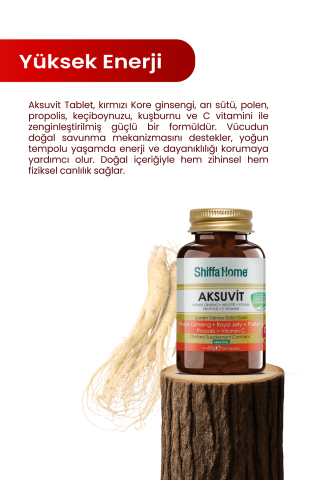 Shiffa Home Aksuvit Kırmızı Ginseng Arı Sütü Polen Propolis C Vitamini Kompleks 80 Tablet