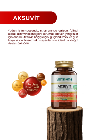 Shiffa Home Aksuvit Kırmızı Ginseng Arı Sütü Polen Propolis C Vitamini Kompleks 80 Tablet