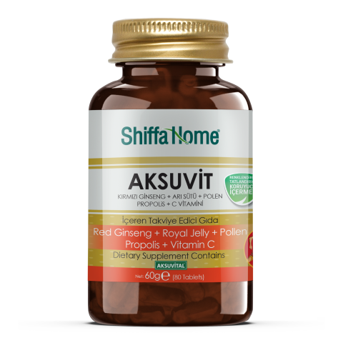 Shiffa Home Aksuvit Kırmızı Ginseng Arı Sütü Polen Propolis C Vitamini Kompleks 80 Tablet
