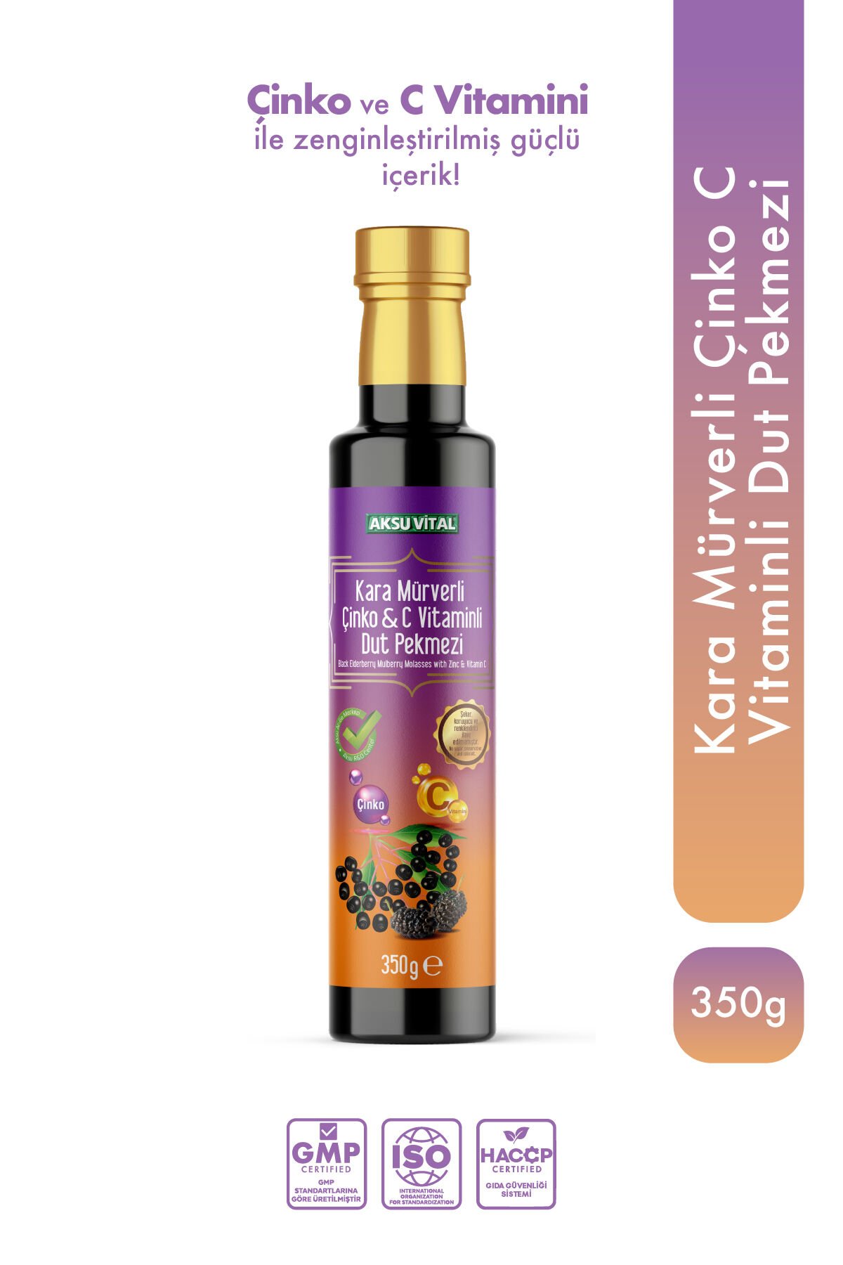 Aksuvital Kara Mürverli Çinko C Vitaminli Dut Pekmezi 350g