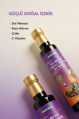 Aksuvital Kara Mürverli Çinko C Vitaminli Dut Pekmezi 350g