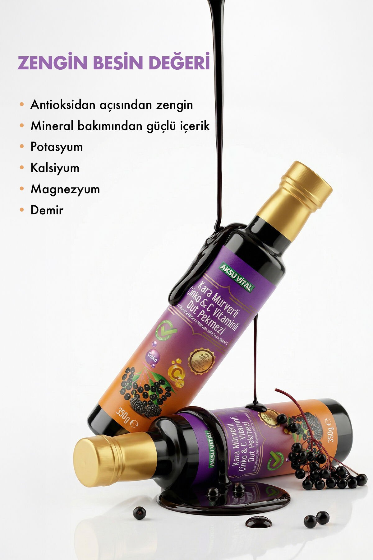 Kara Mürverli Çinko C Vitaminli Dut Pekmezi 350 gr. Aksuvital