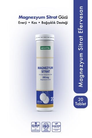Aksuvital Magnezyum Sitrat Efervesan 200mg 20 Tablet