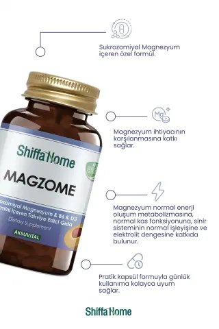 Shiffa Home MAGZOME Sukrozomiyal Magnezyum & B6 & D3 Vitamini 30 KAPSÜL