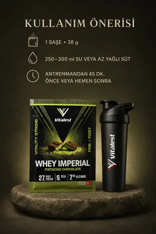 Vitalest Imperial Fıstıklı Çikolata Aromalı Whey Protein Tozu 38g Üçlü Şase